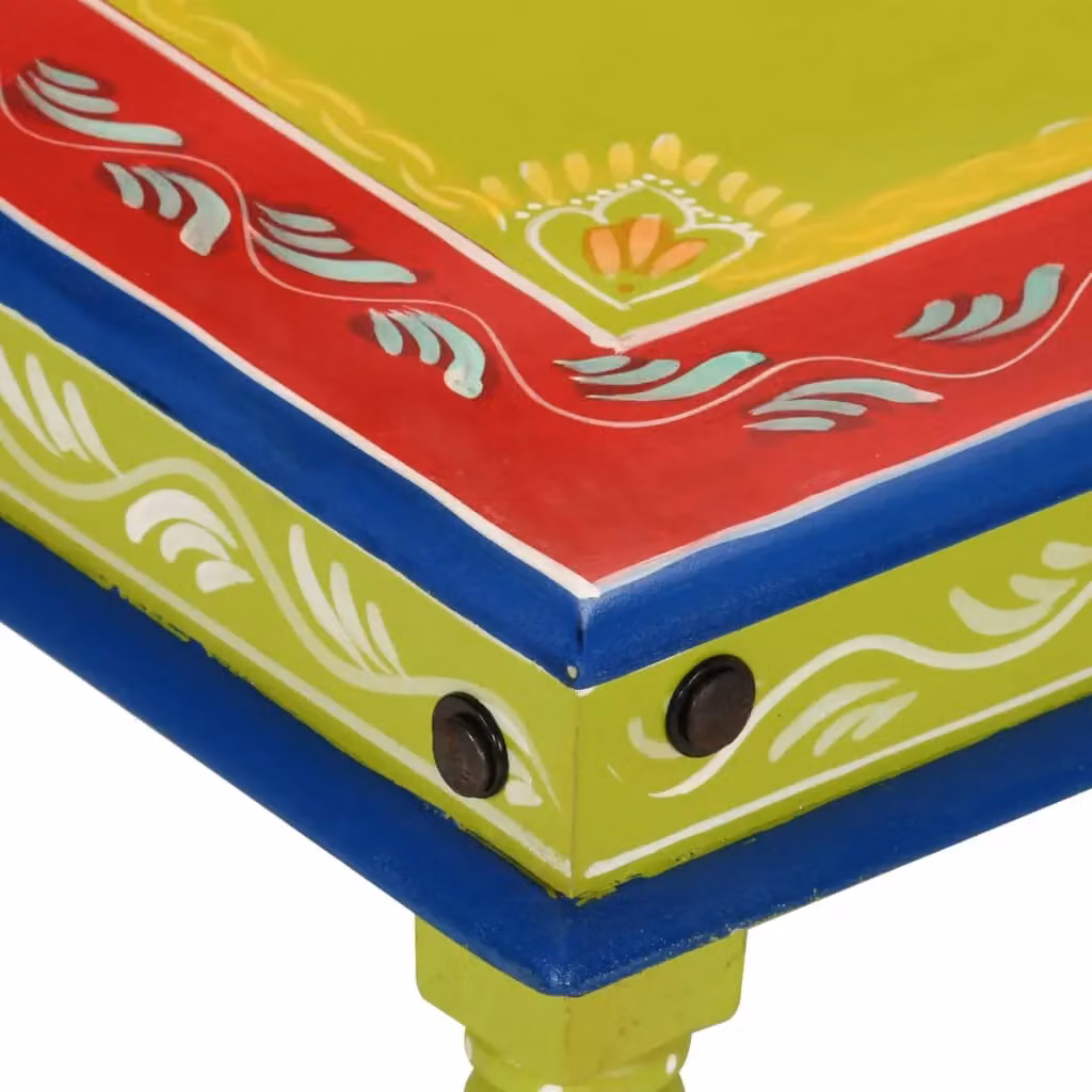 Berkfield Home Green Hand Painted Solid Mango Wood Square Coffee Table with Floral Ethnic Design – 3
