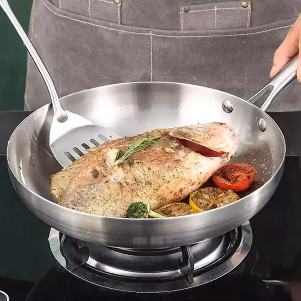 Hinsinc Stainless Steel Uncoated Frying Pan, Silver, Diameter: 22 cm – 4