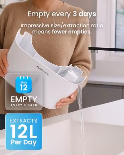 Pro Breeze 12L Low Energy Dehumidifier with Built-in Hygrostat and Continuous Drain, White – 4