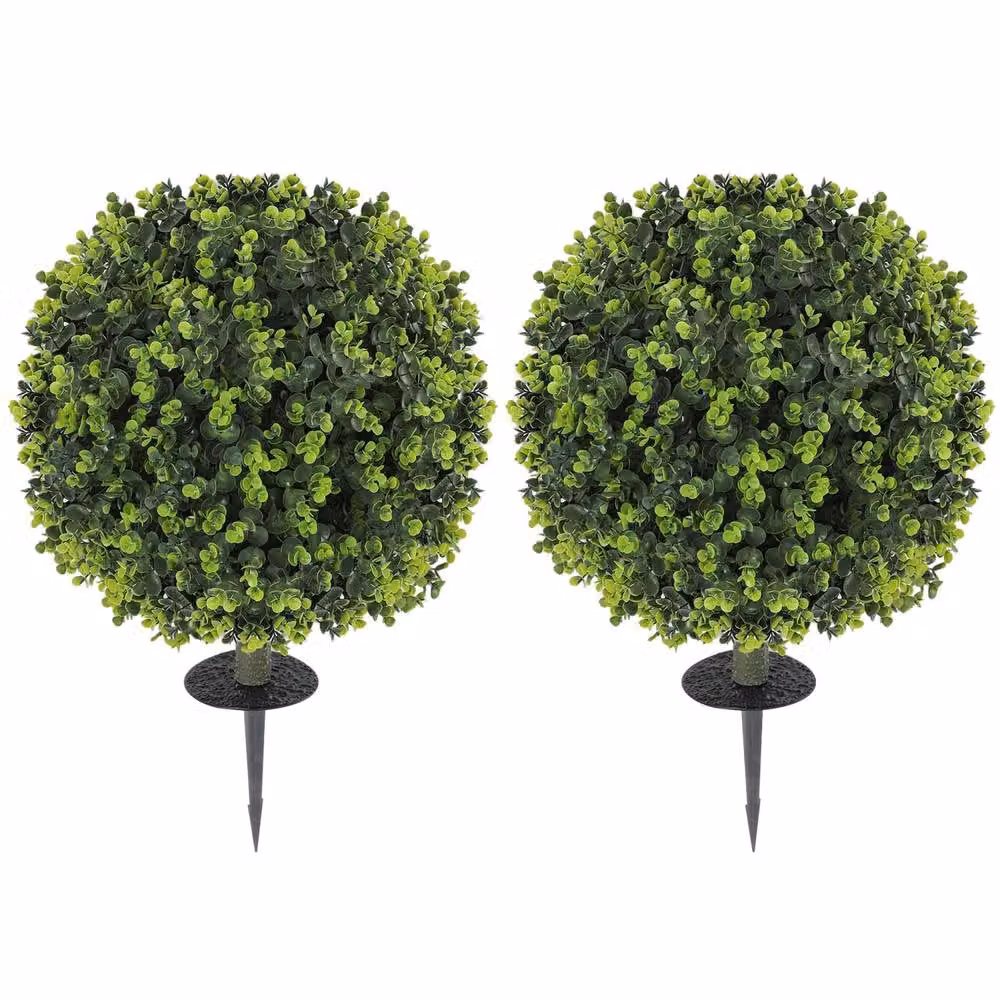 Wyld Haus Set of 2 Green Artificial Boxwood Topiary Balls with Ground Stakes, Diameter: 40 cm – 2
