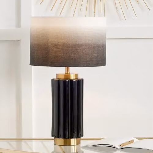 Pacific Lifestyle Art Deco Ceramic Ombre Black Table Lamp with Fabric Shade