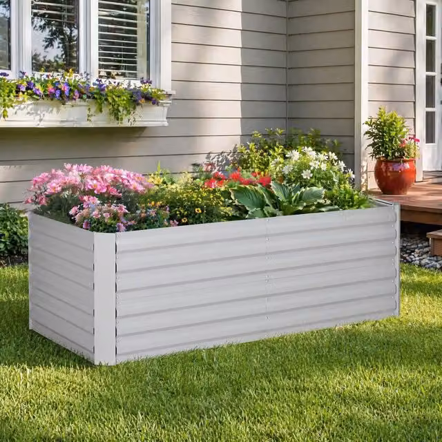STILVORA Steel Grey Raised Garden Bed W: 88 cm, D: 59 cm, H: 88 cm – 1