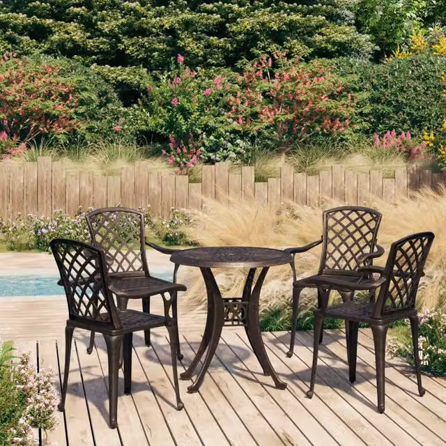 Berkfield Home 5 Piece Cast Aluminium Bistro Set in Brown
