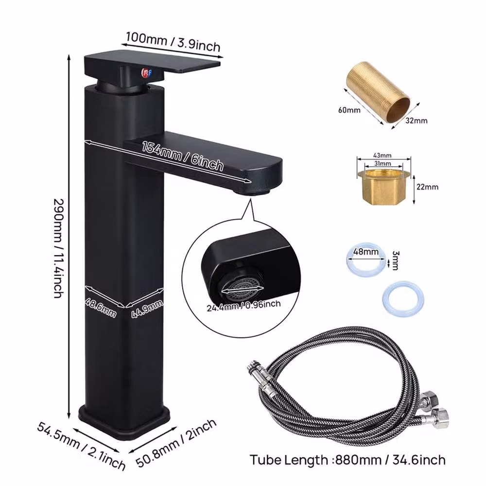 Nordara Matt Black Modern Tall High Rise Basin Mixer Tap for Countertop Bathrooms – 2