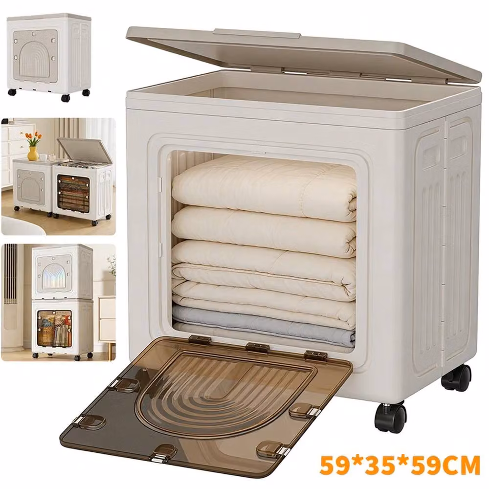 Nordara 100L Stackable Folding Storage Box Cabinet in White and Transparent, W/D/H: 59 x 59 x 35 cm – 3