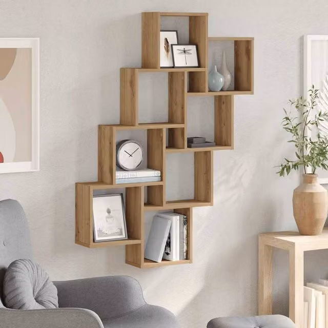 Berkfield Home Artisan Oak Wall Cube Shelf, Brown, W: 90 cm, D: 15 cm, H: 119.5 cm – 1