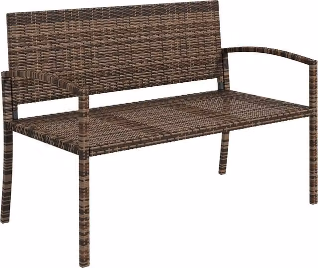 Outsunny Brown Poly Rattan 2 Seater Garden Loveseat with Armrests and Cushions – 1
