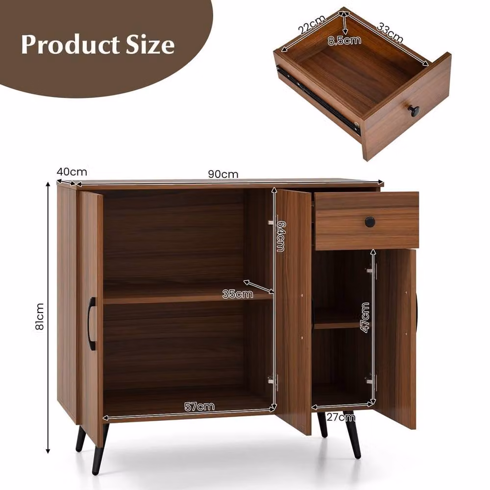 KORVIXA Modern Brown Storage Cabinet Sideboard with Adjustable Shelving W/H: 100 x 100 cm – 2