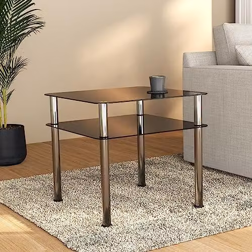 AVF Modern Square Glass Side Table in Black and Silver, W/D/H: 60 x 60 x 42 cm – 2