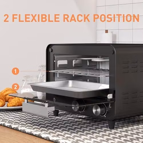 HOMCOM 12L Multifunction Mini Countertop Toaster Oven with Grill and Glass Door, Black – 5