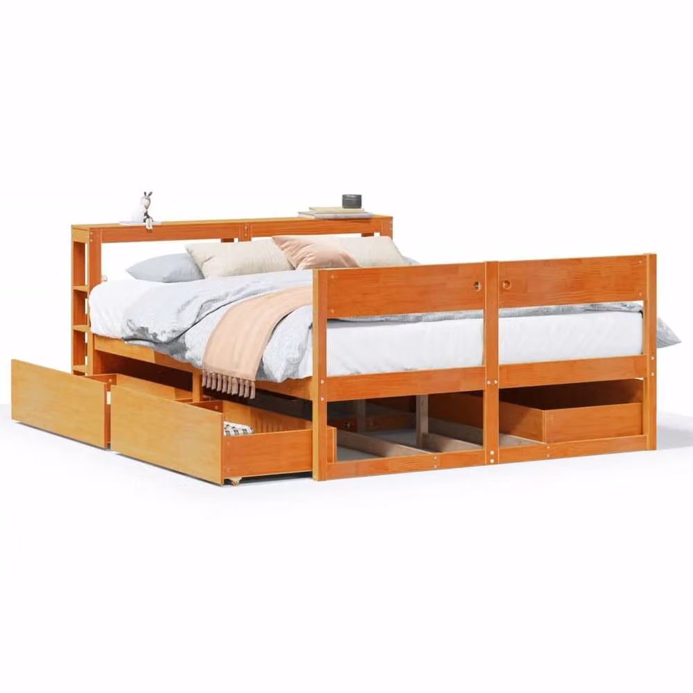 Berkfield Home Small Double Solid Wood Pine Bed Frame in Waxed Brown, W/D/H: 120 x 190 cm – 3
