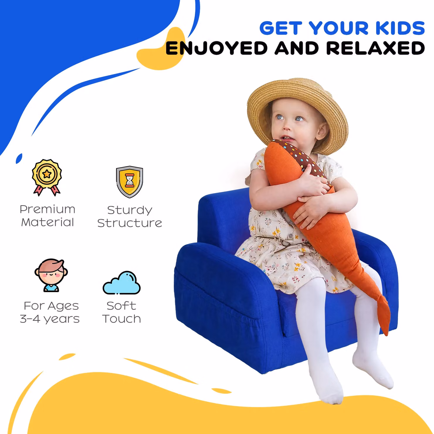 HOMCOM 2-in-1 Kids Sofa Chair Bed in Blue with Soft Flannel and Foam – 4