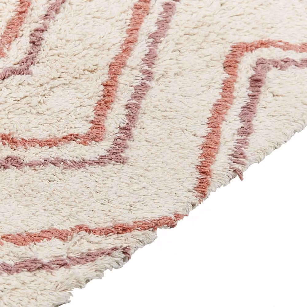 Wyld and Coco Geometric Hand-Tufted Cotton Shag Rug in Beige, Pink and Red, W: 140 cm, L: 200 cm – 2