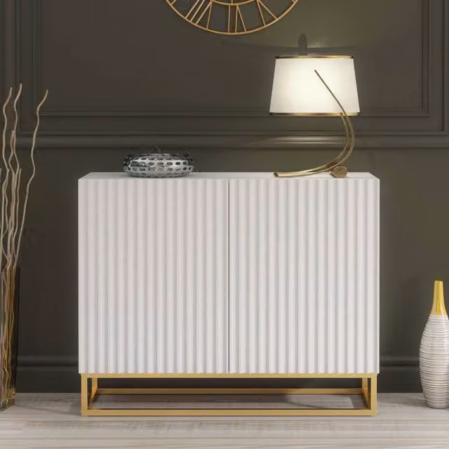 Mex Furniture LTD White Fluted Modern Sideboard with Gold Base – 1