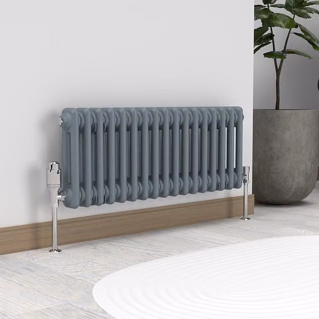 Lux Heat Horizontal 2 Column Steel Radiator in Pebble Grey, W: 30.0 cm, H: 78.5 cm