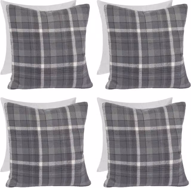 OHS Winsford Check Filled Square Cushions, Grey, Pack of 4