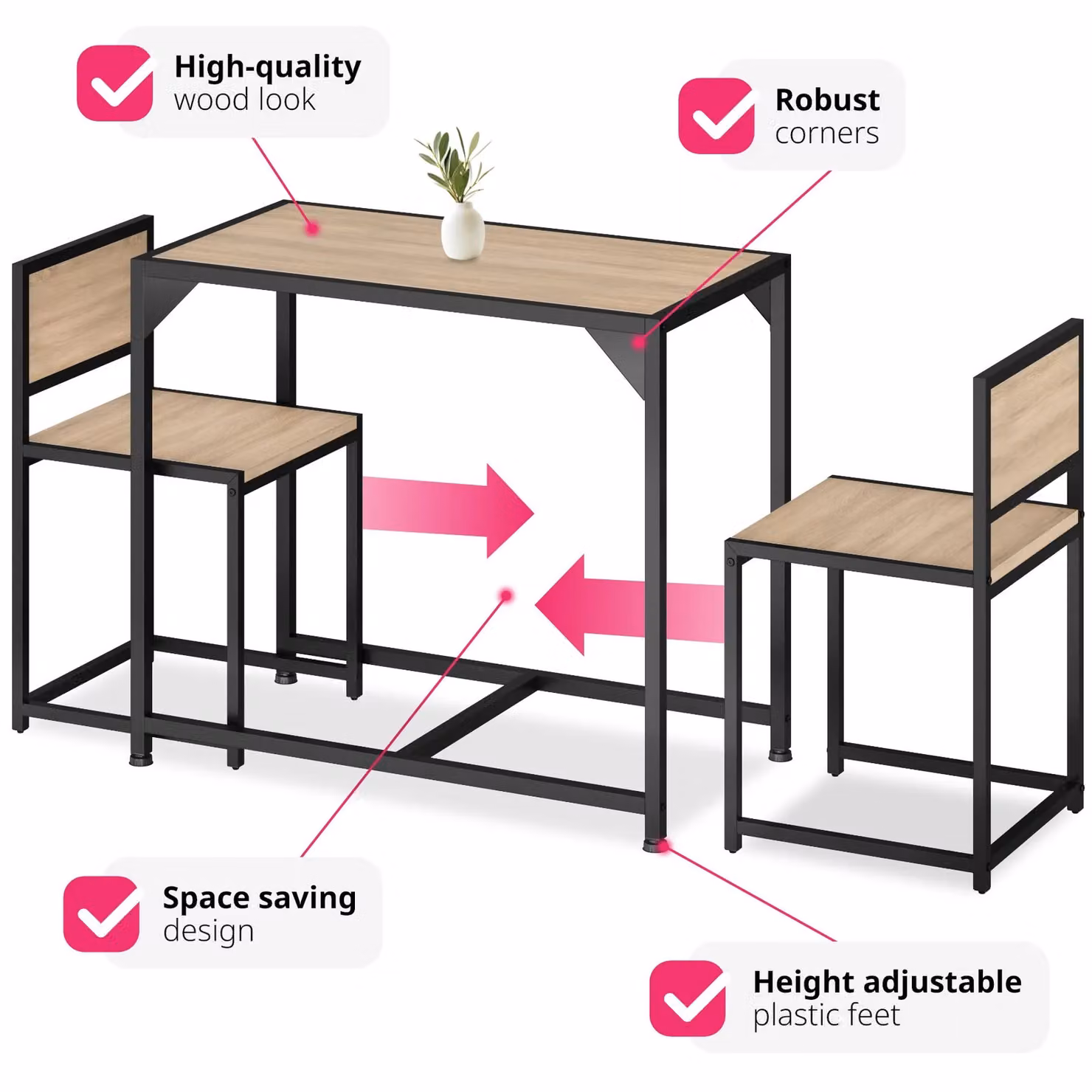 tectake Milton 3-piece Dining Table and Chairs Set in Light Oak – 3
