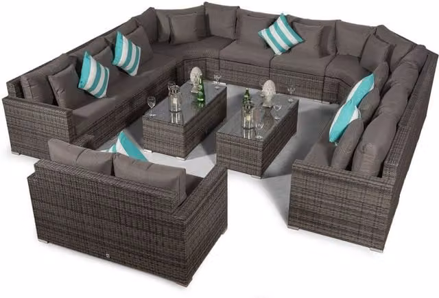 Giardino Santorini 12 Seat Rattan Sofa Set with 2 Seater Sofa and 2 Coffee Tables in Grey and Brown