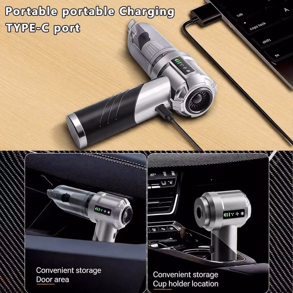 NESTLUNE Portable Handheld Car Vacuum Cleaner in Silver, Rechargeable for Car Use and Pet Hair, W/D/H: 15.0 x 15.0 x 15.0 cm – 2