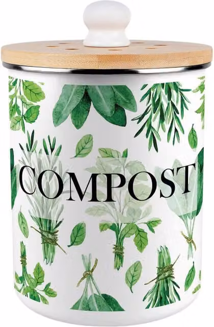 Purely Home Green Herbs Metal Compost Caddy with Flip Lid, 2L, Green