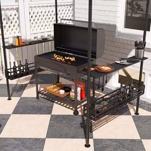 Outsunny Beige Grill Gazebo Canopy with Shelving, W: 257 cm, D: 150 cm, H: 26 cm – 5