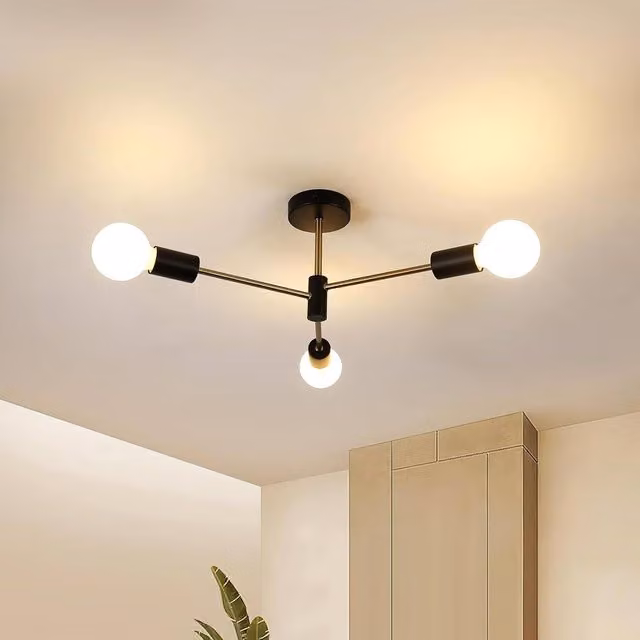 Goeco Industrial Metal Sputnik Ceiling Light, 3 x E27 Dimmable LED Lights, Black and Gold/Brass