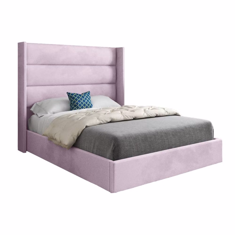 KDMD Yeovil Winged Upholstered Pink Soft Velvet Designer Bed Frame, Size: Single (90 x 200 cm) – 2