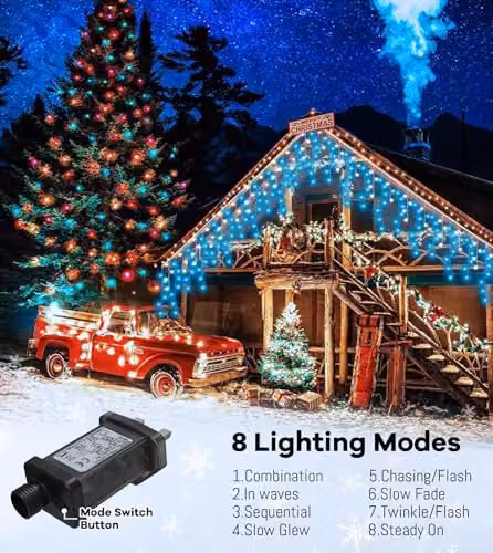 Shatchi 240 LED Icicle Christmas Lights in Blue and White with Timer and Waterproof IP44 Rating – 3