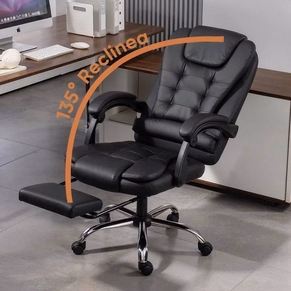 KORVIXA Black Synthetic Leather Reclining Computer Chair with Footrest and Headrest – 4