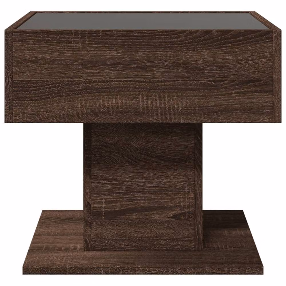 Berkfield Home Modern Square Coffee Table in Brown Oak with LED, W/D/H: 50 x 50 x 45 cm – 3