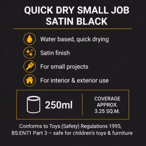 Rustins Quick Dry Water Based Satin Wood Paint, Black, 250ml – 5