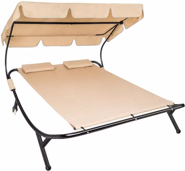 tectake Livorno 2 Seater Sun Lounger with Sun Canopy in Grey and Multicolour