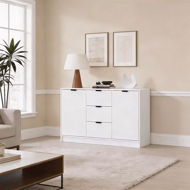 Home Source Phoenix Modern White Sideboard with 2 Doors and 3 Drawers