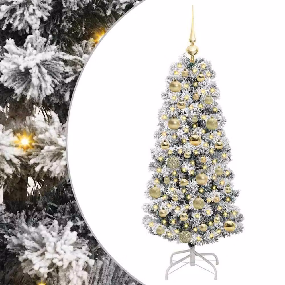 Berkfield Home Artificial Hinged Christmas Tree in Green and White, Height: 120 cm – 2