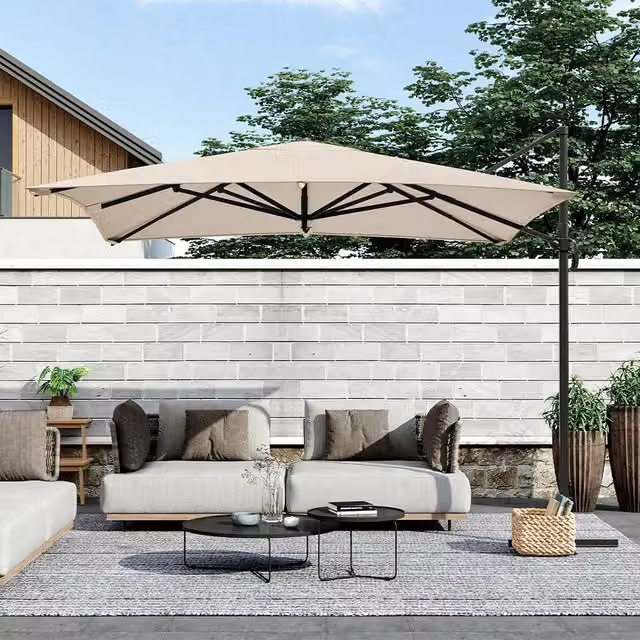 Breeins Cantilever Parasol with Cross Base in Beige, 300 cm