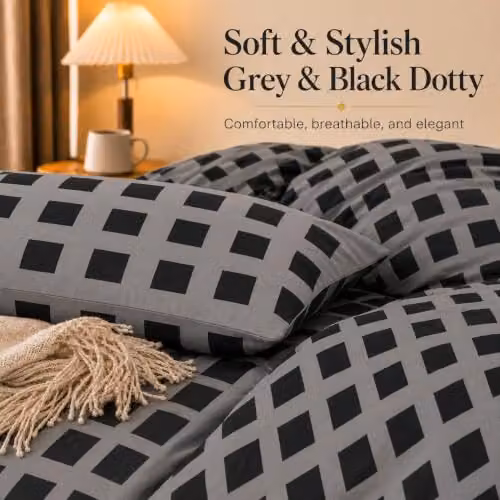 Grace 4 Piece Microfibre Reversible Duvet Cover Set with Matching Fitted Sheet in Black or Grey – 6