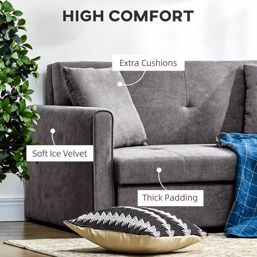 STILVORA 2-Seater Grey Fabric Sofa Bed with Storage and Scatter Cushions – 7