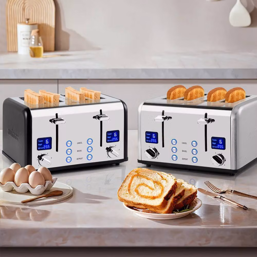 Cusimax 4 Slice Stainless Steel Toaster with Digital LED Display, 1650W, Black and Silver – 5