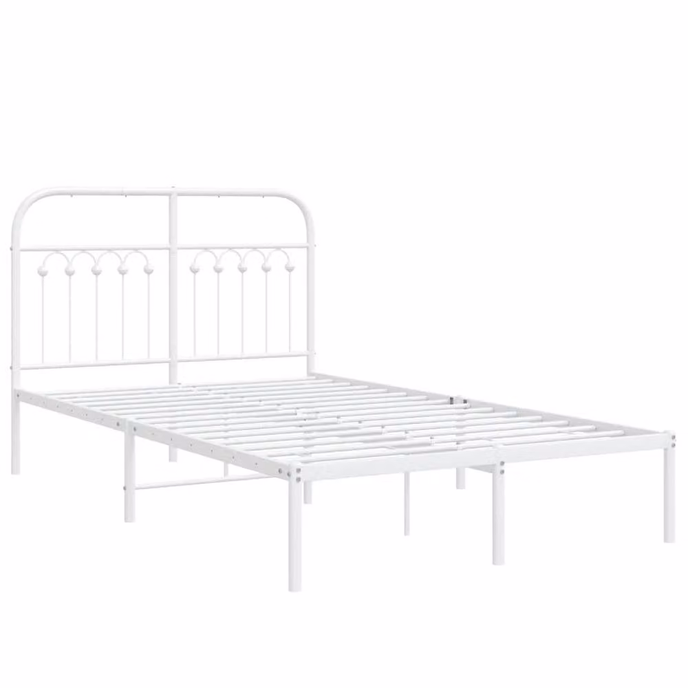 Berkfield Home Classic Metal Bed Frame with Headboard, White, W: 120 cm, L: 190 cm – 3