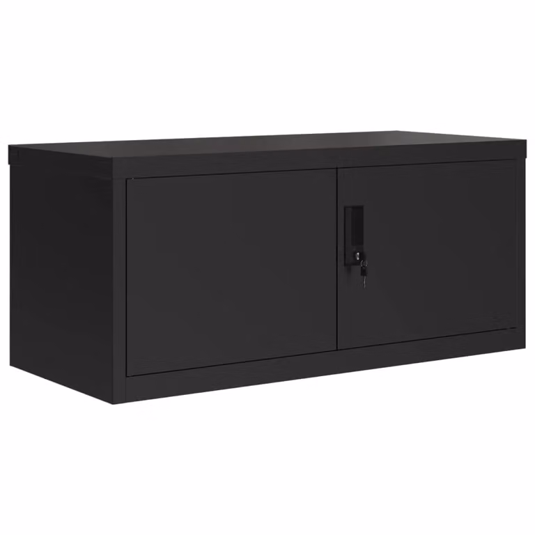 Berkfield Home Black Metal Filing Cabinet with Hinged Doors and Adjustable Shelves, W/D/H: 90 x 40 x 145 cm