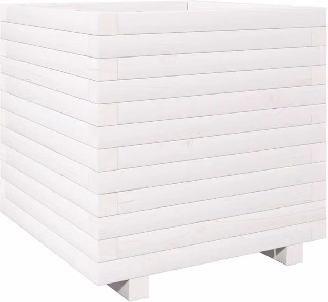 Berkfield Home White Wooden Garden Planter Tub W: 50 cm, D: 50 cm, H: 49.5 cm