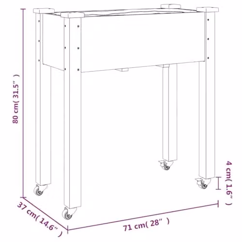 vidaXL Wheeled Planter with Liner in Grey Solid Wood, W: 71 cm, D: 37 cm, H: 80 cm – 3