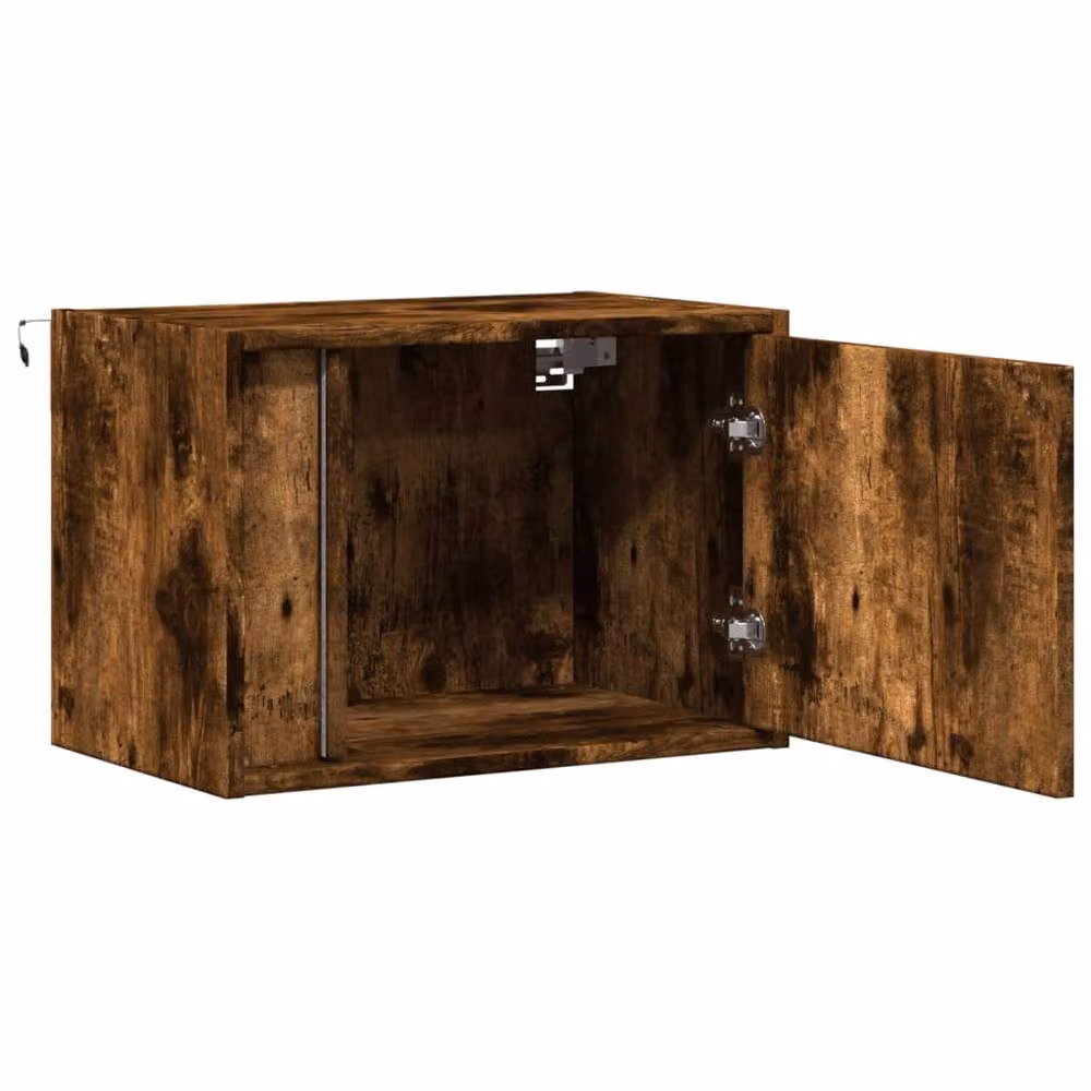 Berkfield Home Wall-mounted Bedside Cabinet with Integrated LED Lights in Smoked Oak Brown – 7
