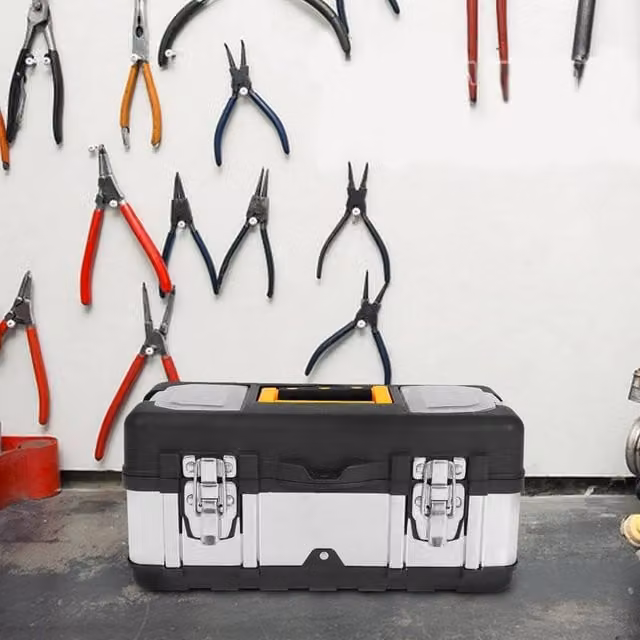 Kelvenix Heavy Duty Stainless Steel and Plastic Tool Box Chest with Inserts, Black