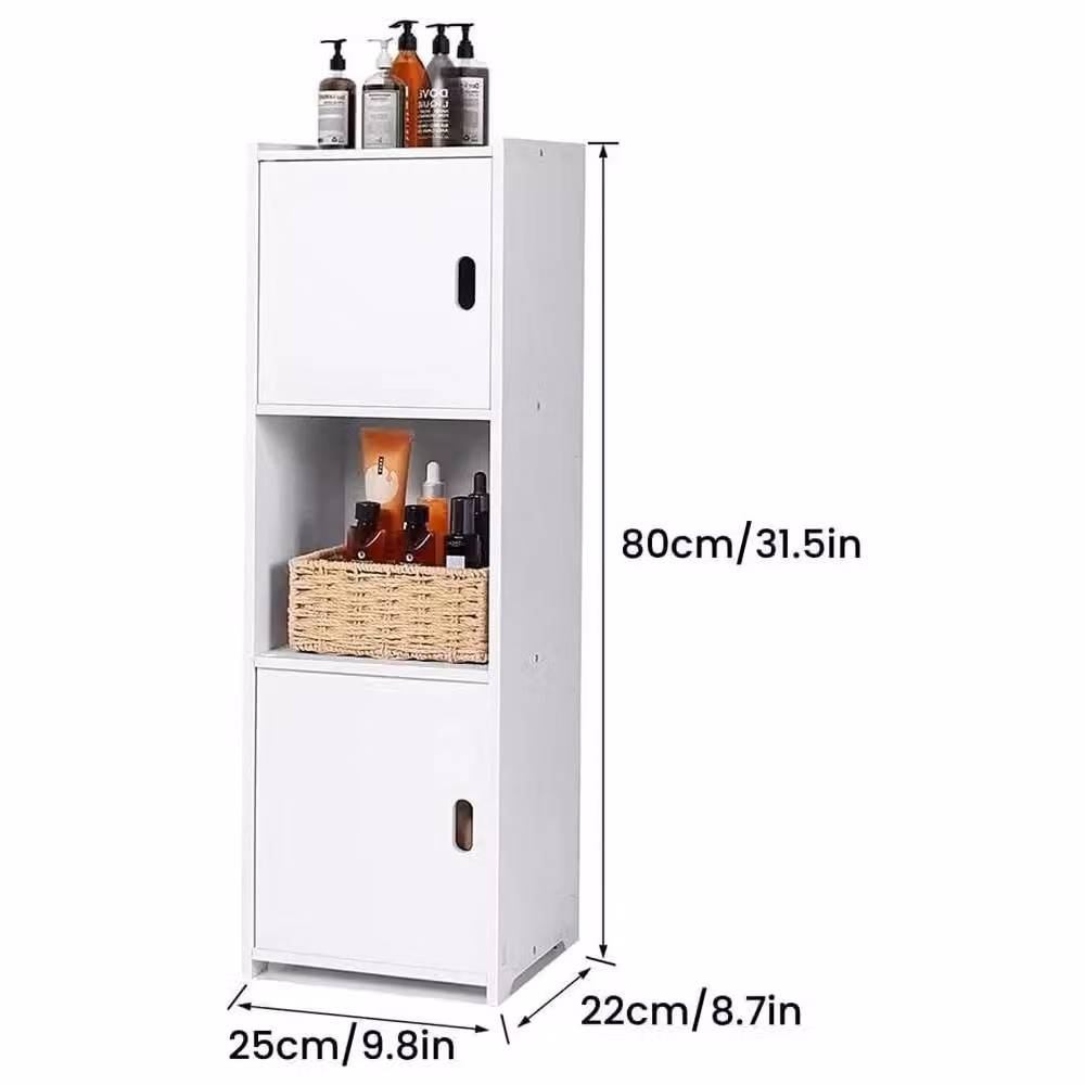 NESTLUNE White Freestanding Tall Bathroom Cabinet with Hinged Doors and Open Shelving – 2