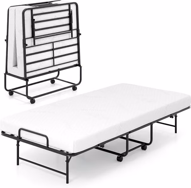 Costway Portable Foldable Guest Bed with Metal Frame and Foam Mattress in White