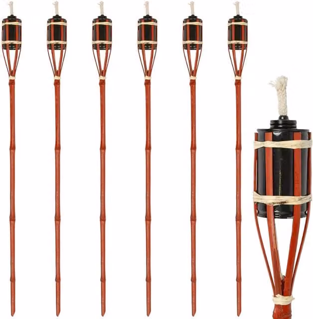 Harbour Housewares Red Bamboo Garden Fire Torches, Pack of 6, Height: 113 cm