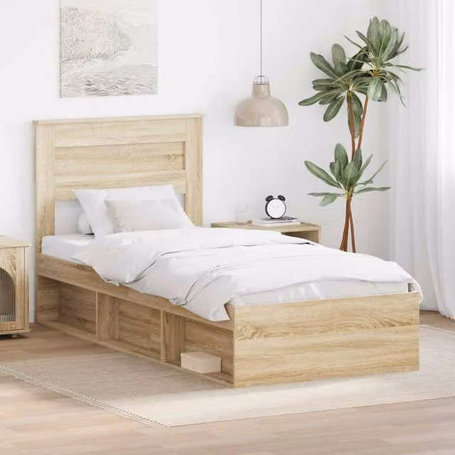 Berkfield Home Sonoma Bed Frame with Headboard in Brown Solid Pine Wood, W: 100 cm, L: 200 cm – 1