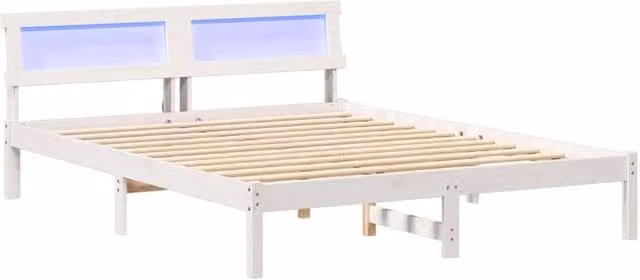 Berkfield Home White Pine Wood Bed with LED Strip Lights, Headboard and Lift Up Base, W/D/H: 160 x 200 cm – 1
