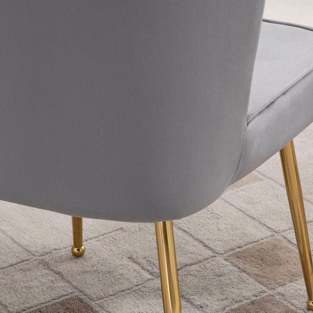 STILVORA Grey Velvet Vanity Chair with Gold Metal Legs – 2